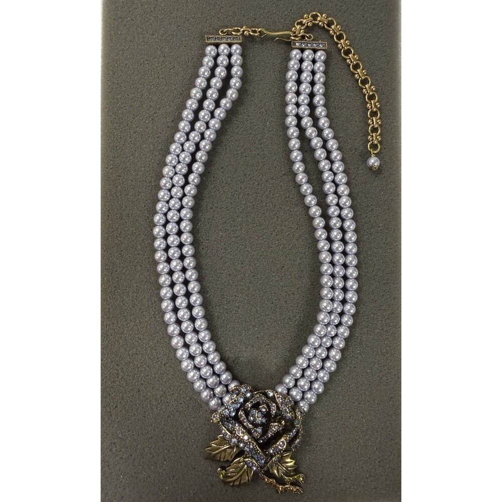 NIB Heidi Daus Purple Rose Elegance Swarovski Crystal & Faux Pearl Necklace